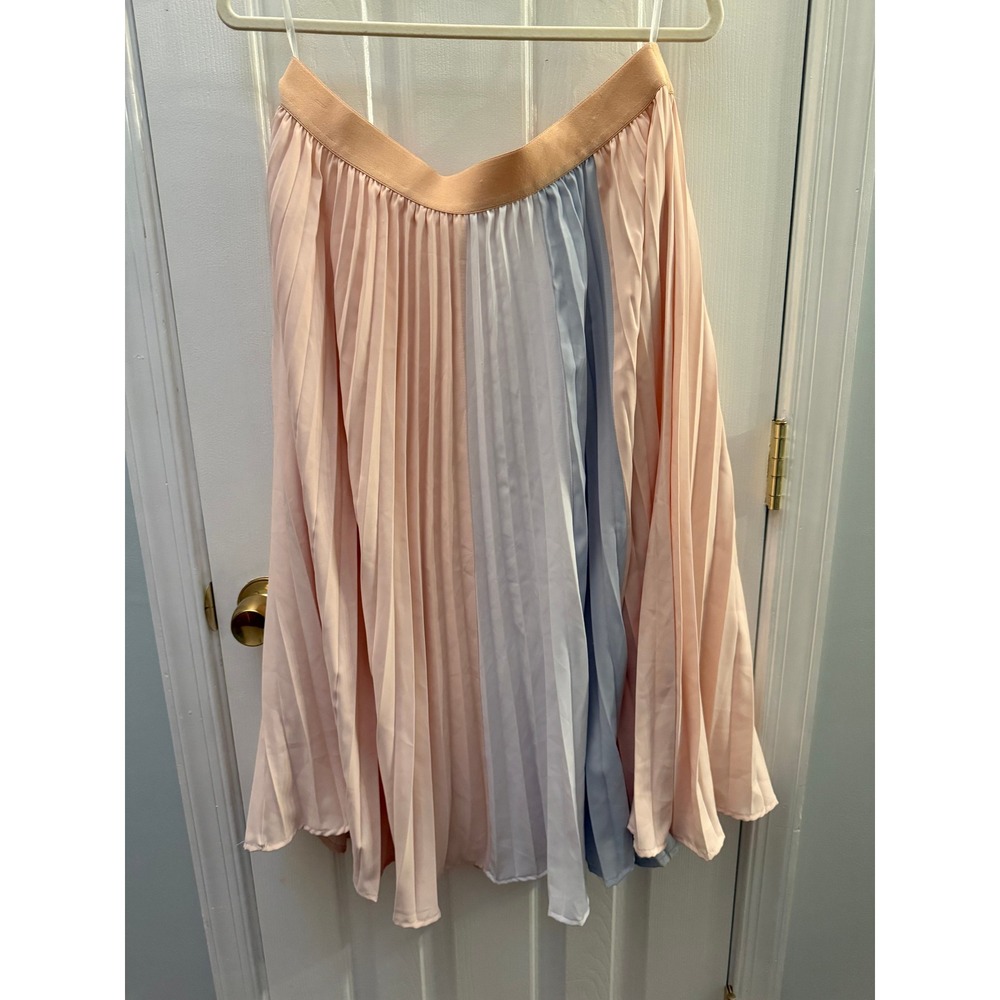 Kate Kasin Pastel Colorblock Pleated Midi Skirt Peach Blue White XXL